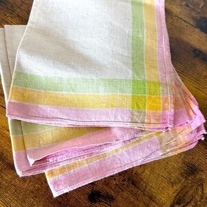 Vintage Pastel Stripe Plaid Color Block Cloth Napkins Set of 6